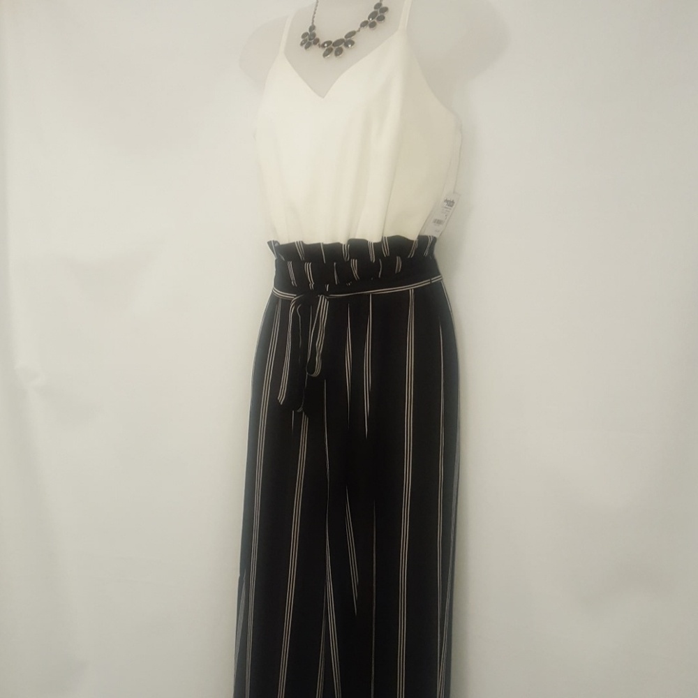 Women's Jump Suit white and black & White stripe - Picture 5 of 8